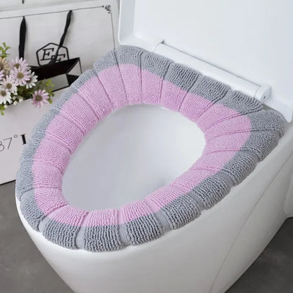 Winter Warm Toilet Seat Cover Washable Bathroom Toilet Pad Cushion With Handle Thicker Soft Mat Knitting Warmer Closestool Mat eprolo