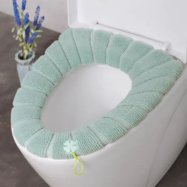 Winter Warm Toilet Seat Cover Washable Bathroom Toilet Pad Cushion With Handle Thicker Soft Mat Knitting Warmer Closestool Mat eprolo