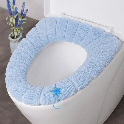 Winter Warm Toilet Seat Cover Washable Bathroom Toilet Pad Cushion With Handle Thicker Soft Mat Knitting Warmer Closestool Mat eprolo