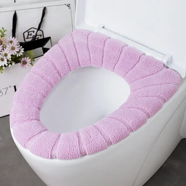 Winter Warm Toilet Seat Cover Washable Bathroom Toilet Pad Cushion With Handle Thicker Soft Mat Knitting Warmer Closestool Mat eprolo