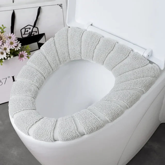 Winter Warm Toilet Seat Cover Washable Bathroom Toilet Pad Cushion With Handle Thicker Soft Mat Knitting Warmer Closestool Mat eprolo