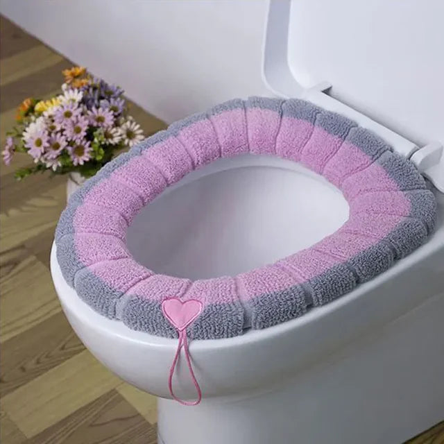 Winter Warm Toilet Seat Cover Washable Bathroom Toilet Pad Cushion With Handle Thicker Soft Mat Knitting Warmer Closestool Mat eprolo