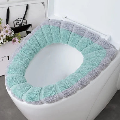 Winter Warm Toilet Seat Cover Washable Bathroom Toilet Pad Cushion With Handle Thicker Soft Mat Knitting Warmer Closestool Mat eprolo
