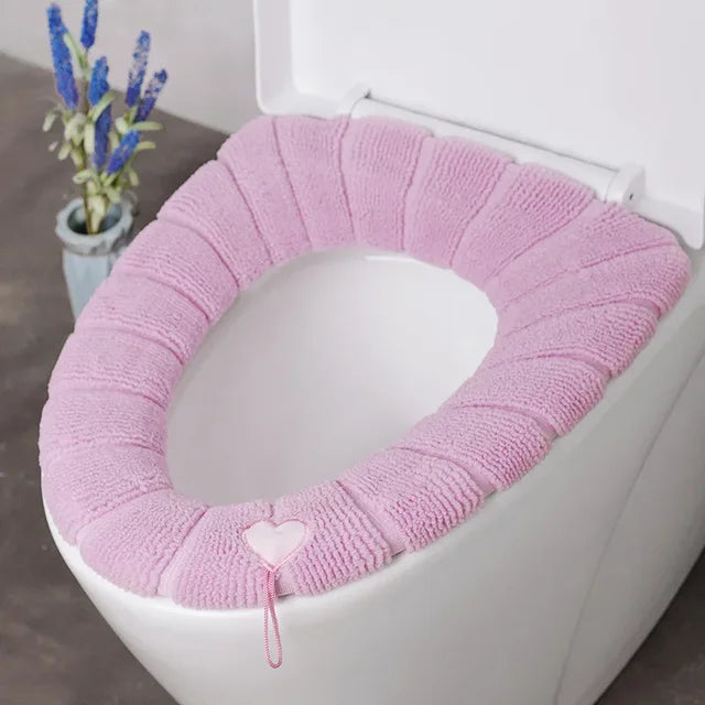 Winter Warm Toilet Seat Cover Washable Bathroom Toilet Pad Cushion With Handle Thicker Soft Mat Knitting Warmer Closestool Mat eprolo