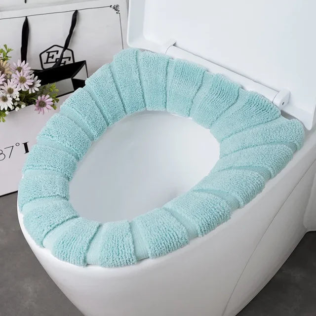 Winter Warm Toilet Seat Cover Washable Bathroom Toilet Pad Cushion With Handle Thicker Soft Mat Knitting Warmer Closestool Mat eprolo