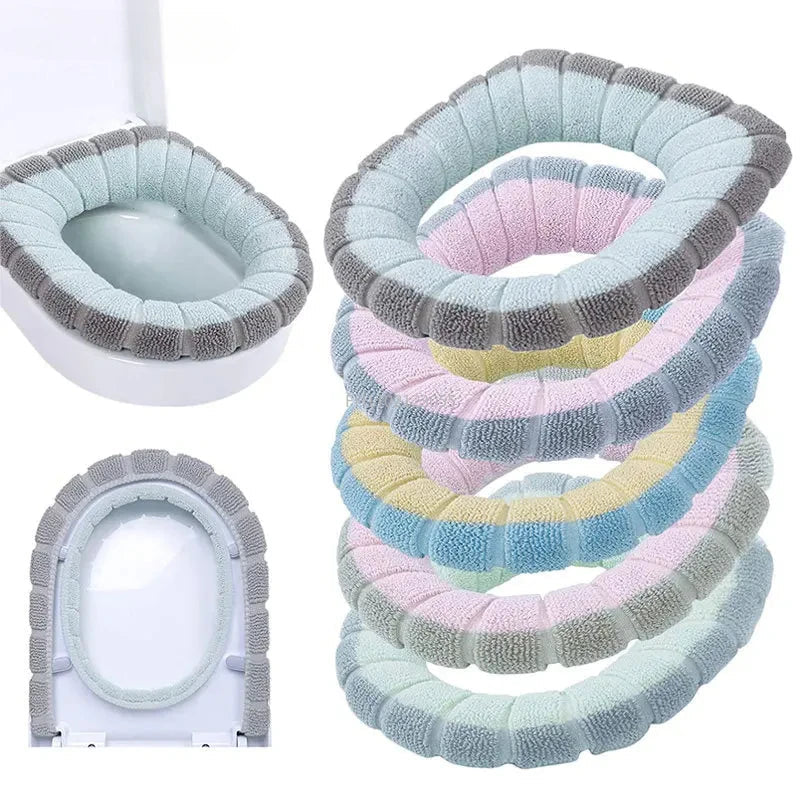 Winter Warm Toilet Seat Cover Washable Bathroom Toilet Pad Cushion With Handle Thicker Soft Mat Knitting Warmer Closestool Mat eprolo