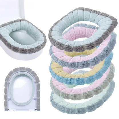 Winter Warm Toilet Seat Cover Washable Bathroom Toilet Pad Cushion With Handle Thicker Soft Mat Knitting Warmer Closestool Mat eprolo
