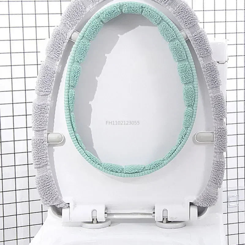 Winter Warm Toilet Seat Cover Washable Bathroom Toilet Pad Cushion With Handle Thicker Soft Mat Knitting Warmer Closestool Mat eprolo
