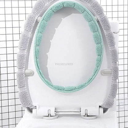 Winter Warm Toilet Seat Cover Washable Bathroom Toilet Pad Cushion With Handle Thicker Soft Mat Knitting Warmer Closestool Mat eprolo