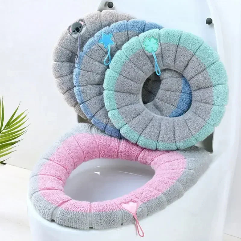 Winter Warm Toilet Seat Cover Washable Bathroom Toilet Pad Cushion With Handle Thicker Soft Mat Knitting Warmer Closestool Mat eprolo