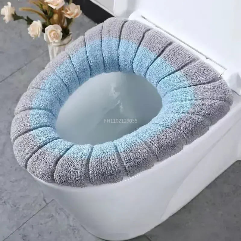 Winter Warm Toilet Seat Cover Washable Bathroom Toilet Pad Cushion With Handle Thicker Soft Mat Knitting Warmer Closestool Mat eprolo