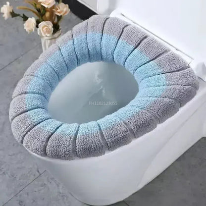 Winter Warm Toilet Seat Cover Washable Bathroom Toilet Pad Cushion With Handle Thicker Soft Mat Knitting Warmer Closestool Mat eprolo