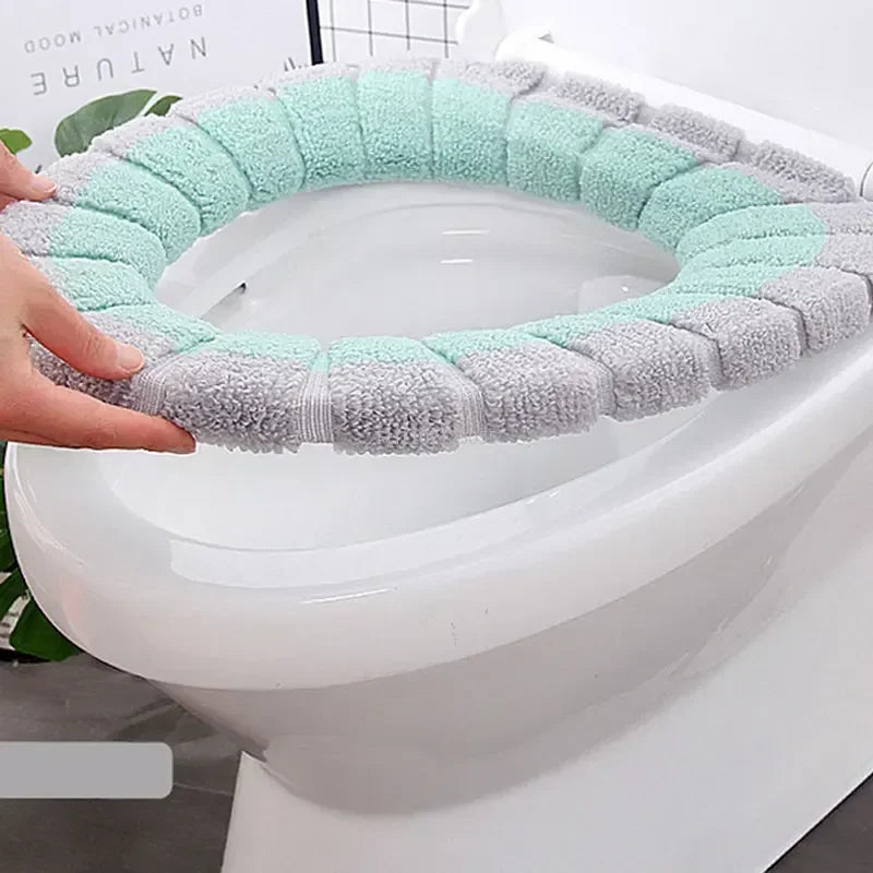 Winter Warm Toilet Seat Cover Washable Bathroom Toilet Pad Cushion With Handle Thicker Soft Mat Knitting Warmer Closestool Mat eprolo