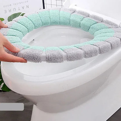 Winter Warm Toilet Seat Cover Washable Bathroom Toilet Pad Cushion With Handle Thicker Soft Mat Knitting Warmer Closestool Mat eprolo