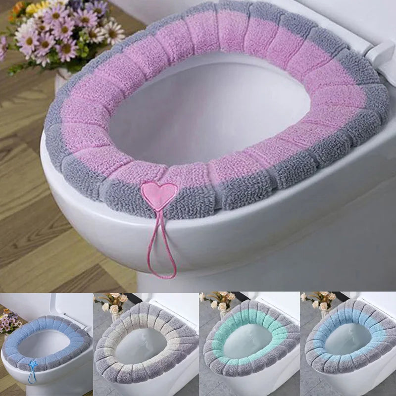 Winter Warmer Toilet Seat Cover Mat Bathroom Toilet Pad Cushion with Handle Thicker Soft Washable Closestool Warmer Accessories eprolo