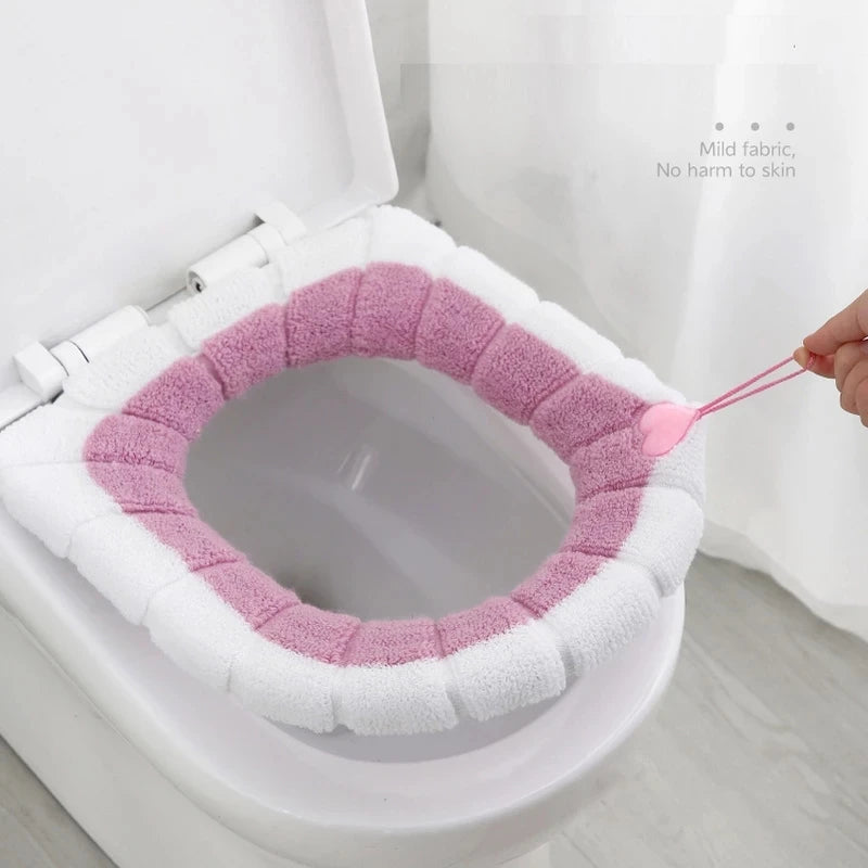 Winter Warmer Toilet Seat Cover Mat Bathroom Toilet Pad Cushion with Handle Thicker Soft Washable Closestool Warmer Accessories eprolo