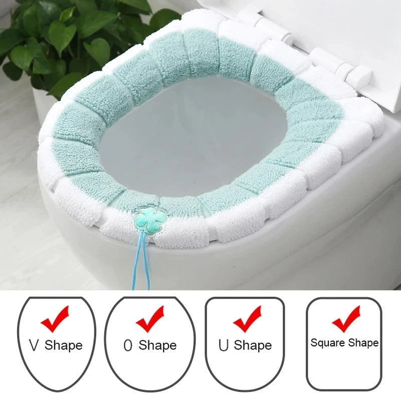 Winter Warmer Toilet Seat Cover Mat Bathroom Toilet Pad Cushion with Handle Thicker Soft Washable Closestool Warmer Accessories eprolo