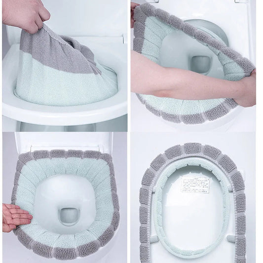 Winter Warmer Toilet Seat Cover Mat Bathroom Toilet Pad Cushion with Handle Thicker Soft Washable Closestool Warmer Accessories eprolo
