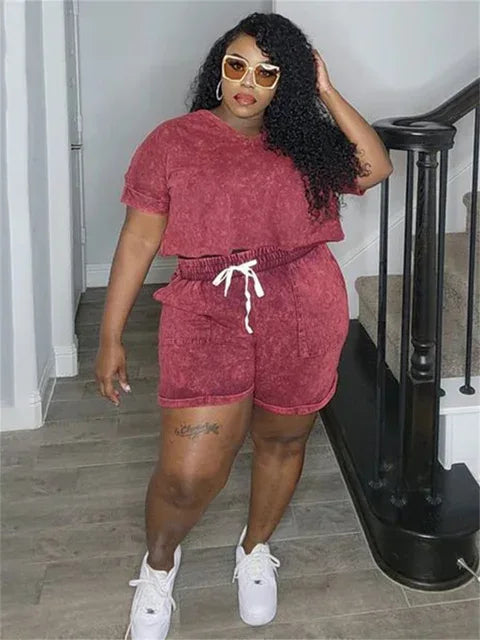 Plus Size Casual Two-Piece Set - Solid Top & Shorts by Wmstar - Shello's Creative Boutique