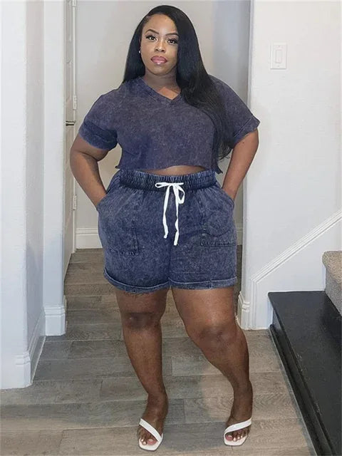 Plus Size Casual Two-Piece Set - Solid Top & Shorts by Wmstar - Shello's Creative Boutique