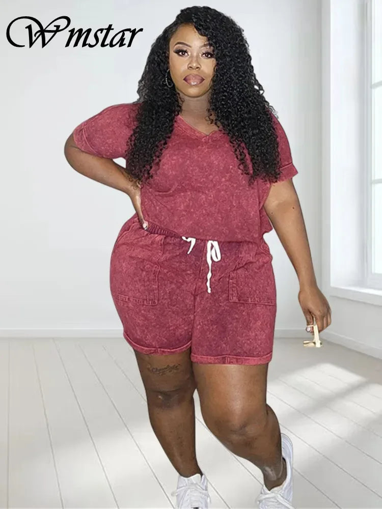 Plus Size Casual Two-Piece Set - Solid Top & Shorts by Wmstar - Shello's Creative Boutique