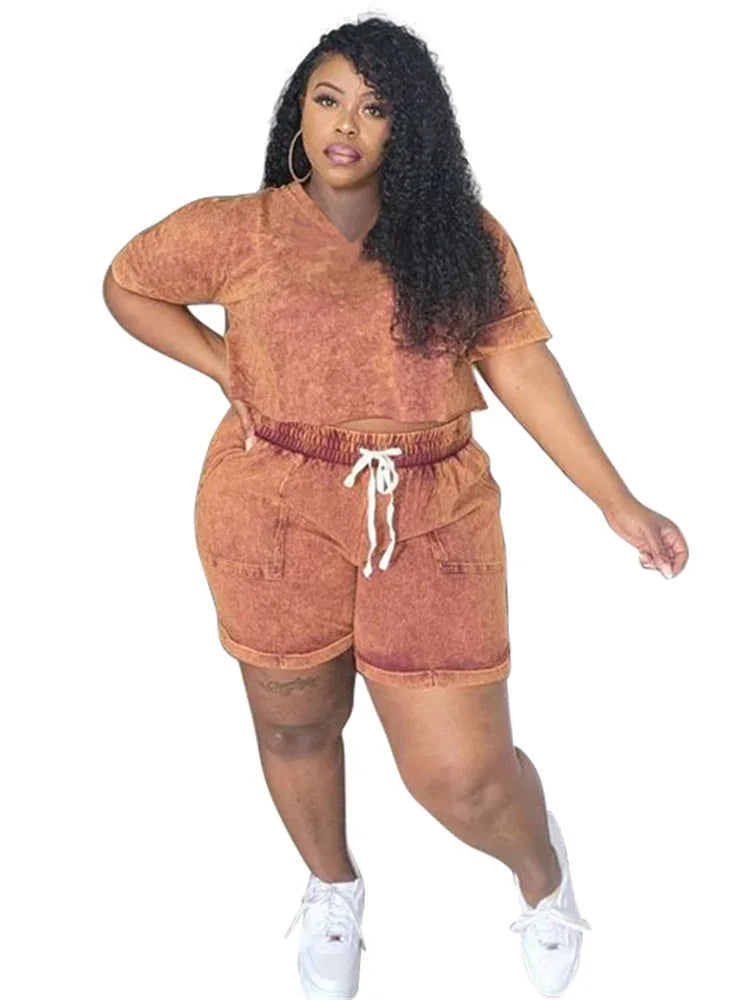 Plus Size Casual Two-Piece Set - Solid Top & Shorts by Wmstar - Shello's Creative Boutique