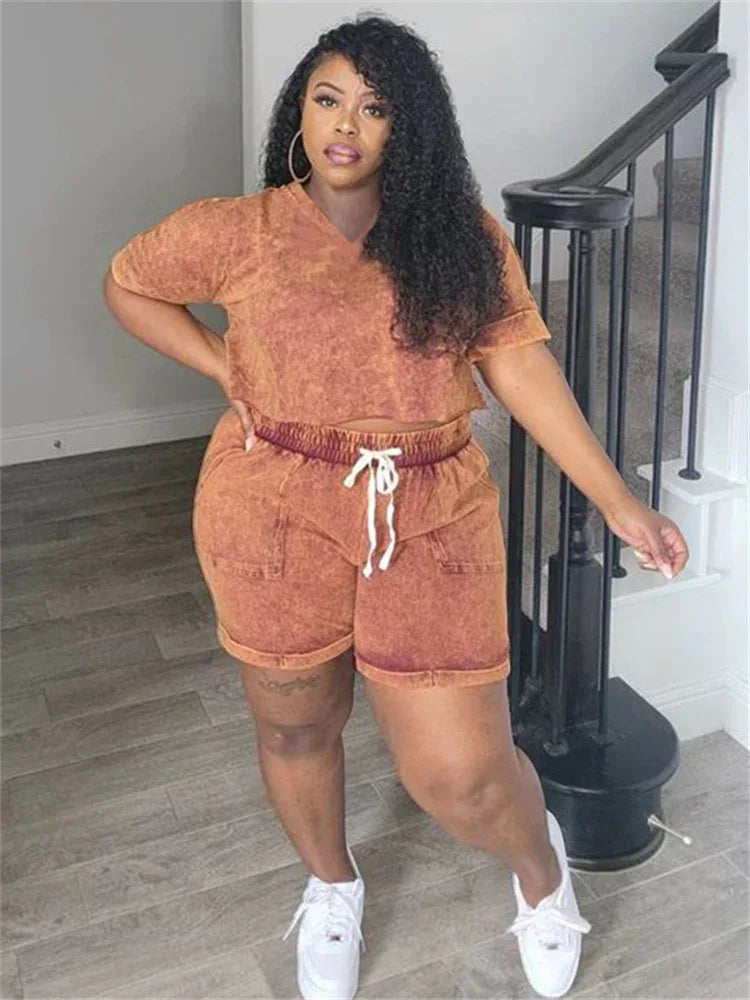 Plus Size Casual Two-Piece Set - Solid Top & Shorts by Wmstar - Shello's Creative Boutique