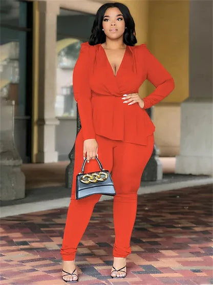 Plus Size Office Two-Piece Set - Top & Leggings by Wmstar - Shello's Creative Boutique