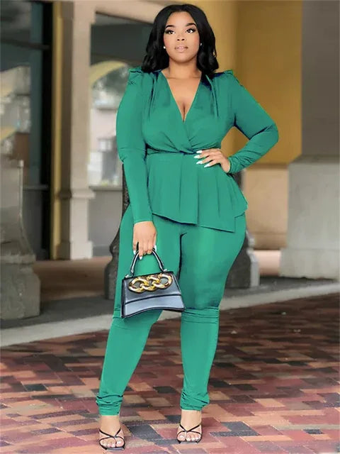 Plus Size Office Two-Piece Set - Top & Leggings by Wmstar - Shello's Creative Boutique