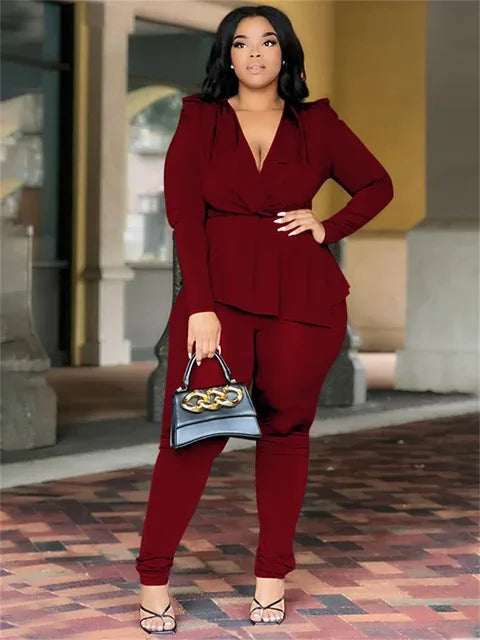 Plus Size Office Two-Piece Set - Top & Leggings by Wmstar - Shello's Creative Boutique