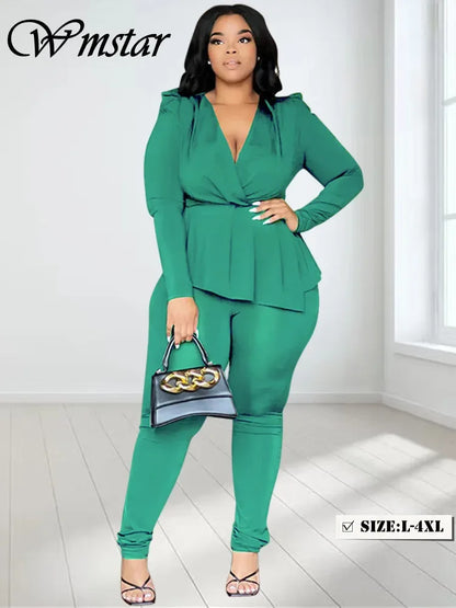 Plus Size Office Two-Piece Set - Top & Leggings by Wmstar - Shello's Creative Boutique