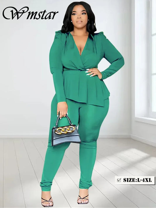 Plus Size Office Two-Piece Set - Top & Leggings by Wmstar - Shello's Creative Boutique