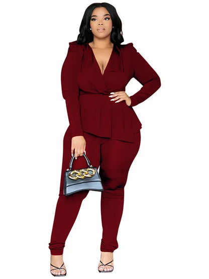 Plus Size Office Two-Piece Set - Top & Leggings by Wmstar - Shello's Creative Boutique