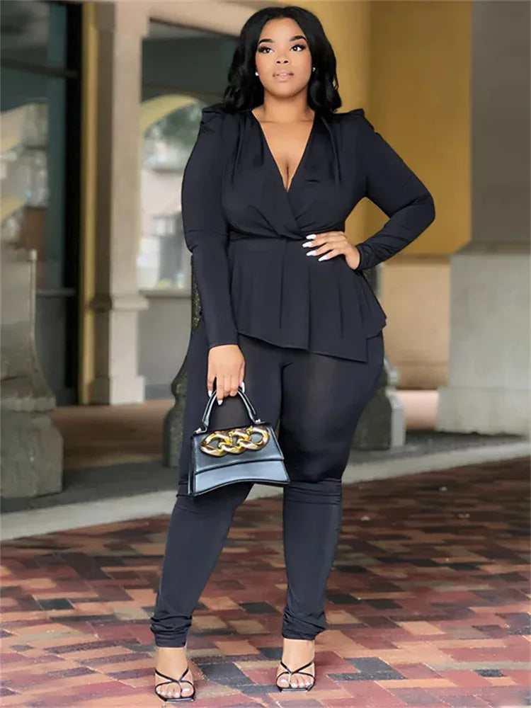 Plus Size Office Two-Piece Set - Top & Leggings by Wmstar - Shello's Creative Boutique