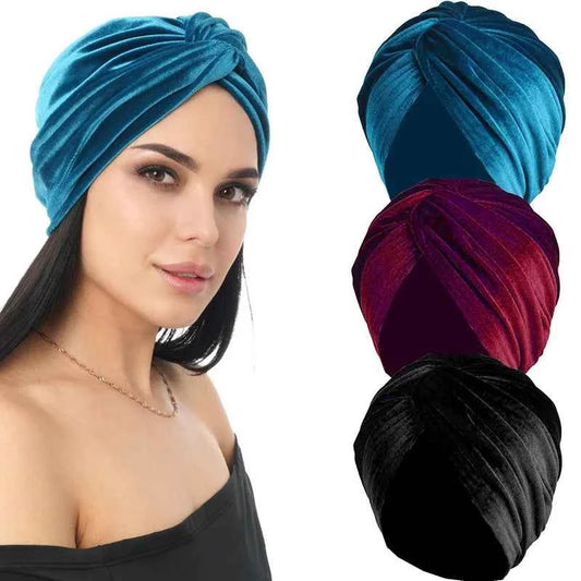 Women Velvet Turban Hat Headband Muslim Hijab Caps Head Wrap