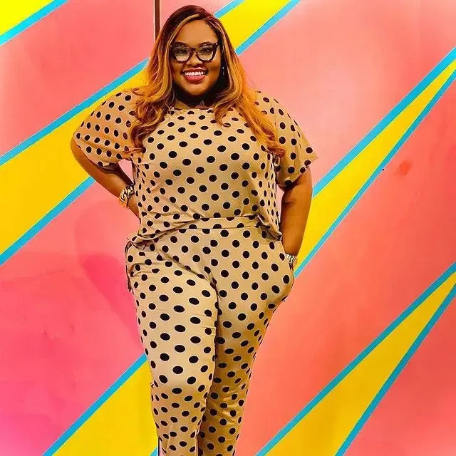 Plus Size Dot Print Two-Piece Set - Casual Summer Top & Pants (XL-5XL) - Shello's Creative Boutique