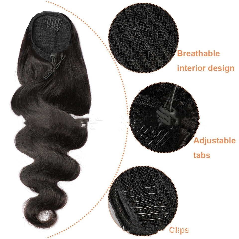 Natural Black Drawstring Ponytail Human Wigs Shello Creative Boutique