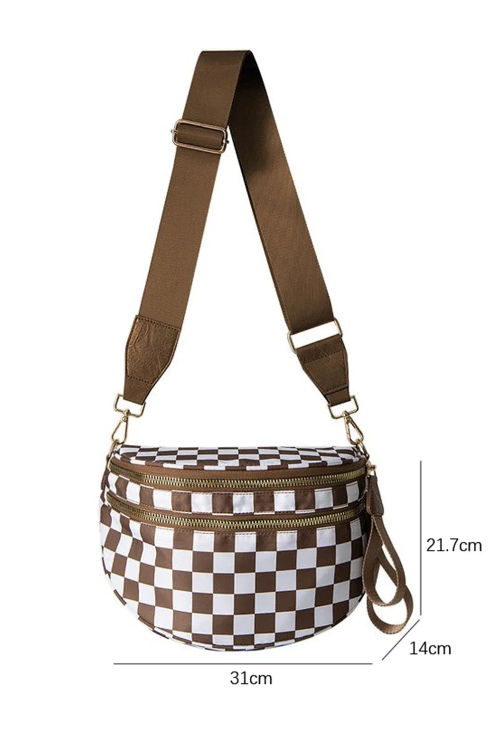 Chestnut Checkered Print Wide Strap Large Crossbody Bag - Shello's Creative Boutique