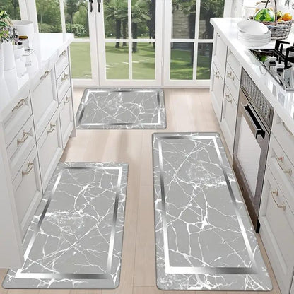 2/3 Piece Marble Design Kitchen Mat Set - Non-Slip Machine Washable Flannel Rugs with Rubber Backing - Shello's Creative Boutique