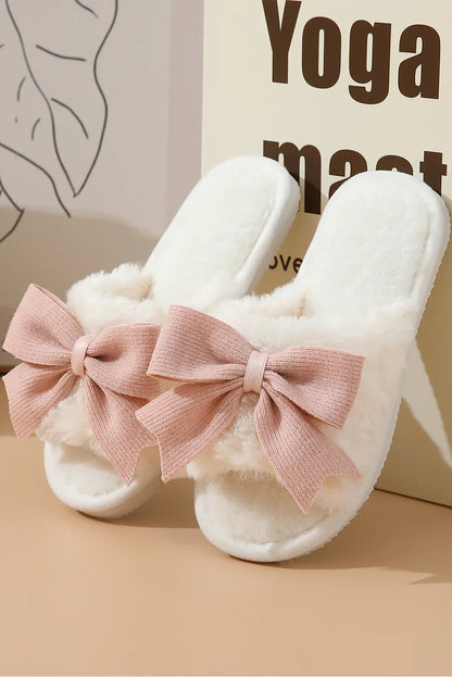 White Bowknot Fluffy Slippers - Cosy Home Slippers for Women - Shello's Creative Boutique