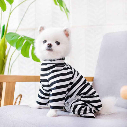 Year-Round Cozy Knit Pajamas for Small Dogs & Cats - Easy Pullover, Stretch Comfort, Stylish Stripes