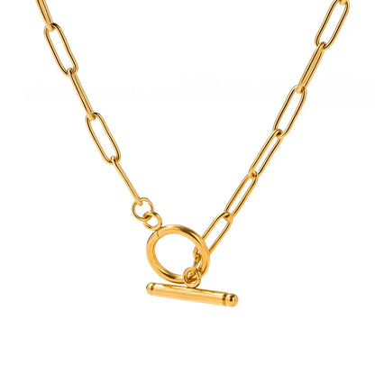 18K gold paper clip chain with OT buckle design high-end necklace - Shello's Creative Boutique