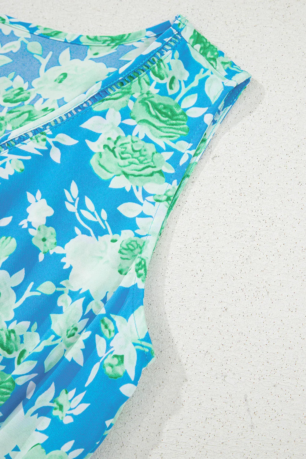 Sky Blue Floral Print Trimmed V Neck Sleeveless Vacation Dress - Shello's Creative Boutique