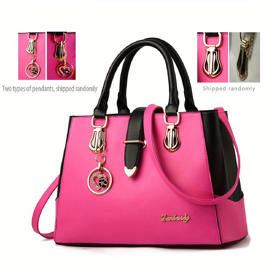 Women's Letter Detail Shoulder Bag, Elegant Double Handle Purse, Simple Large Handbag For Work Shello's Creative Boutique