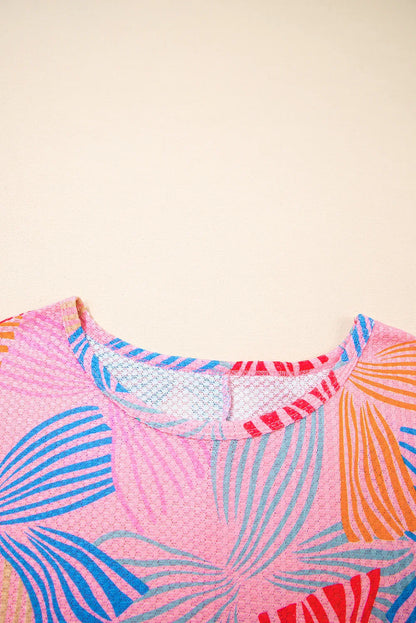 Pink Bowknot Print Waffle Loose Tee - Shello's Creative Boutique