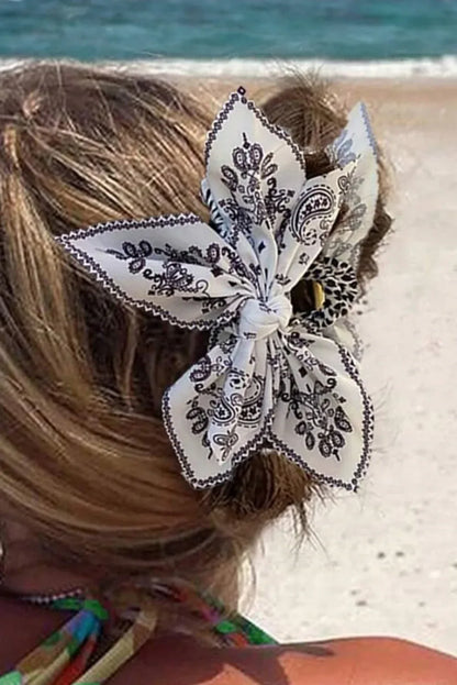 Black Paisley Floral Print Bow Knot Hair Clip – Trendy Boho Hair Accessory for Women - Shello's Creative Boutique
