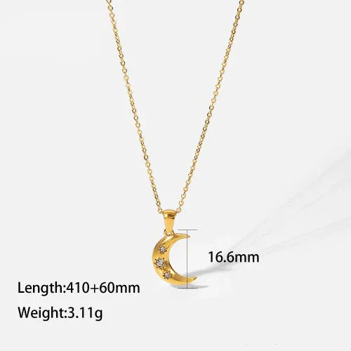 18K gold moon and star inlaid gemstone design high-end necklace - Shello's Creative Boutique