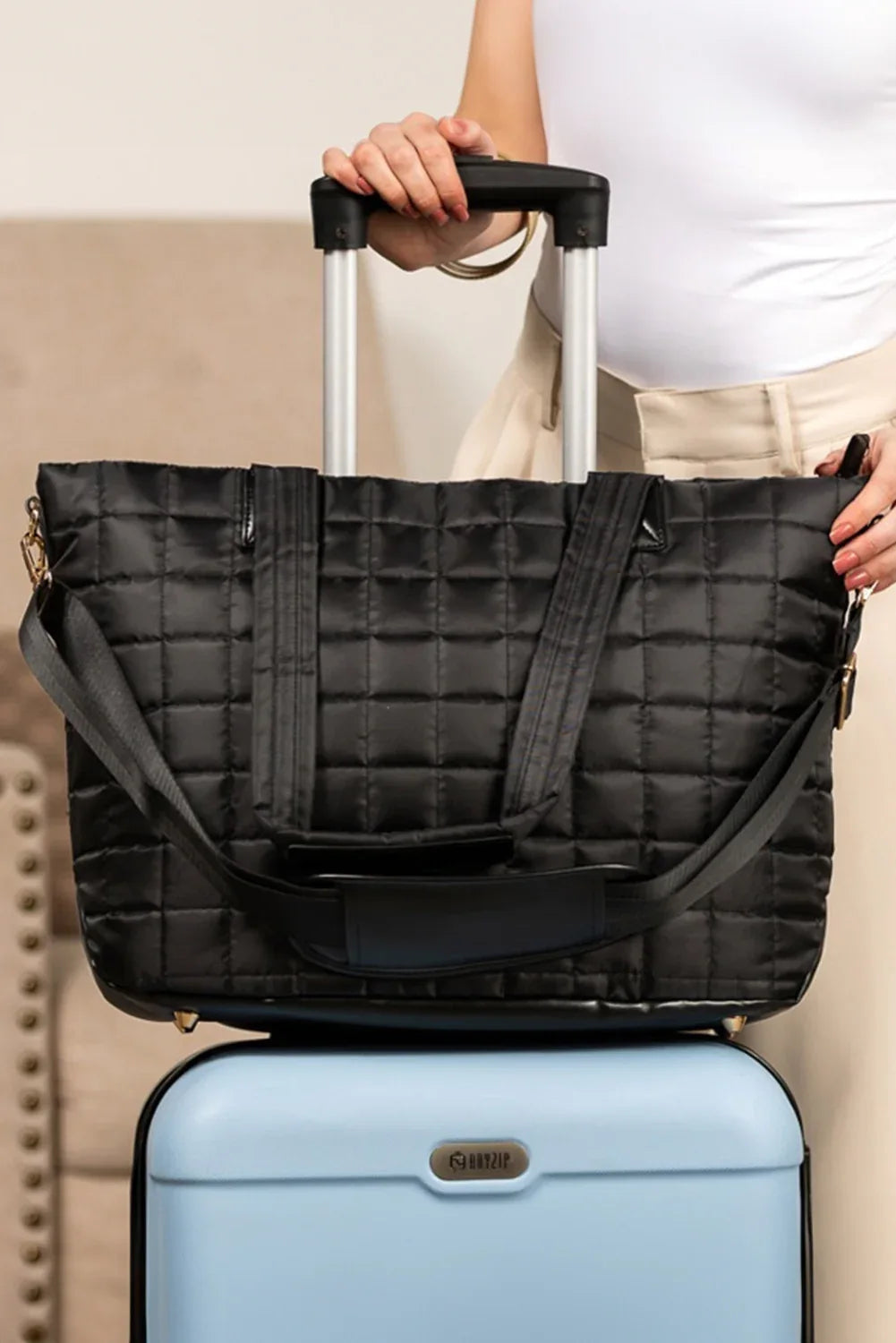 Camel Quilted Patchwork Large Tote Bag and Clutch 2pcs Set - Shello's Creative Boutique