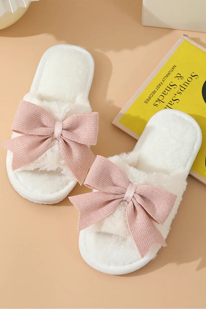 White Bowknot Fluffy Slippers - Cosy Home Slippers for Women - Shello's Creative Boutique