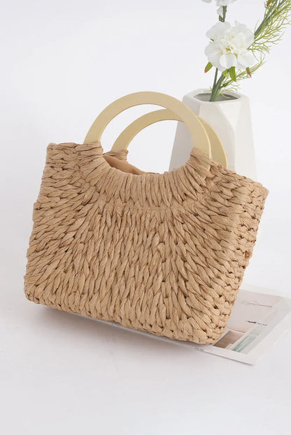 Camel Retro Straw Woven Tote Bag – Eco-Chic Beach & Casual Carryall for Women - Shello's Creative Boutique